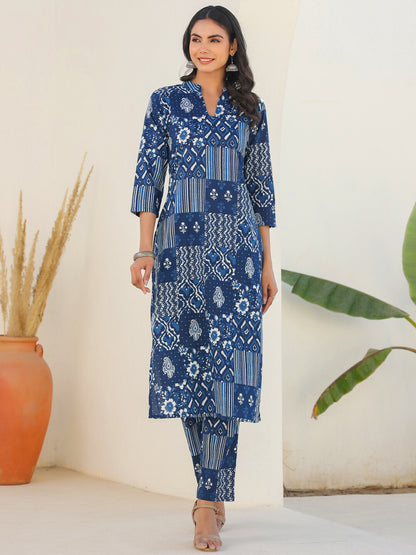 Women's Pure Cotton Ethnic Motifs Printed Straight Kurta Pant Set