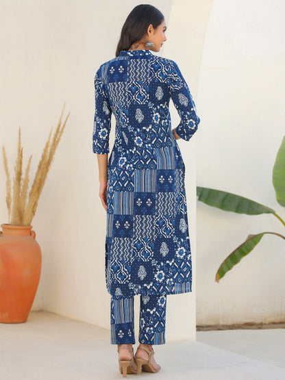 Women's Pure Cotton Ethnic Motifs Printed Straight Kurta Pant Set