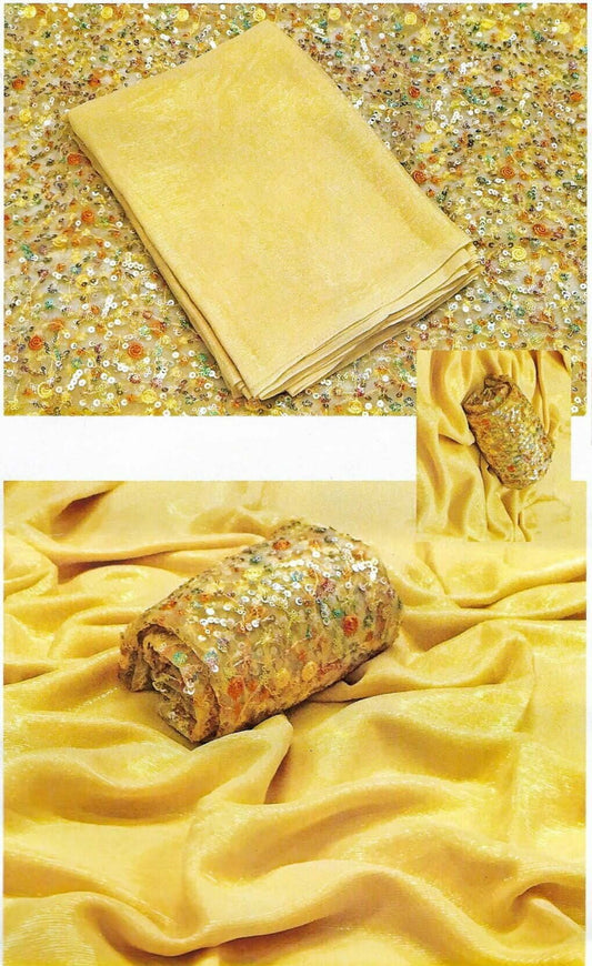 Yellow Designer Saree with heavy shimmer lines