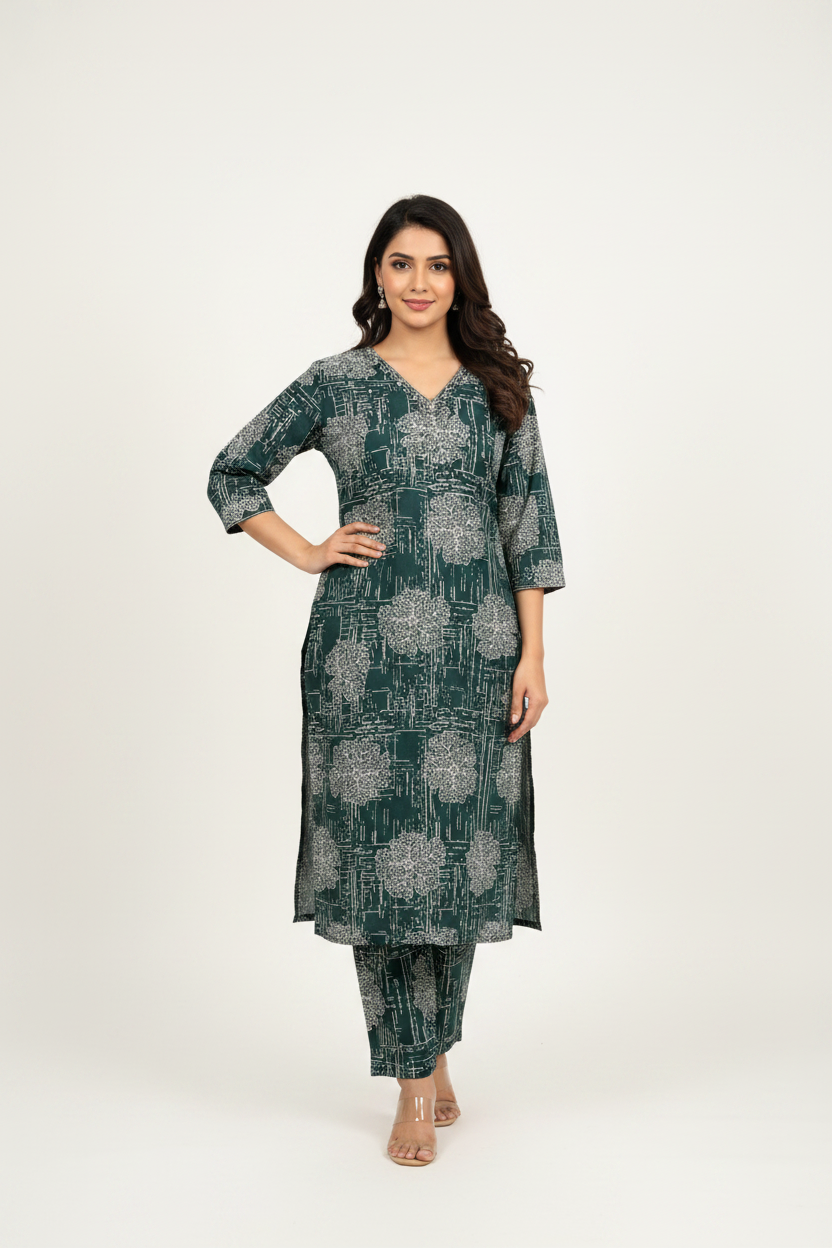RAYON Fabric Coord Set for Women – Slitted Kurti & Pullover Pant | Ethnic Wear