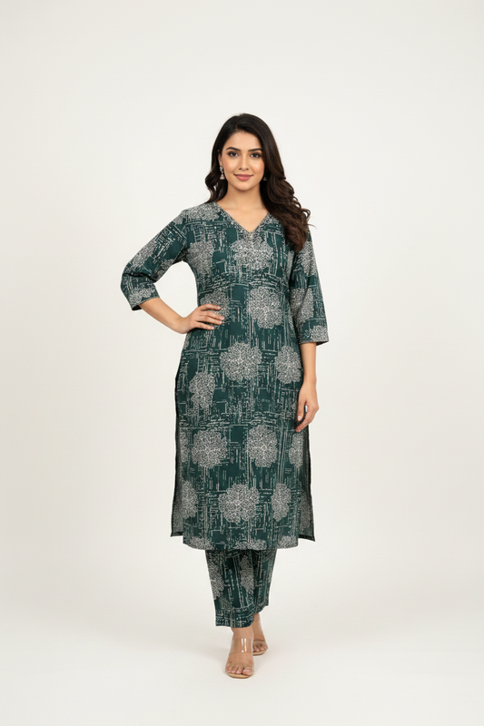 RAYON Fabric Coord Set for Women – Slitted Kurti & Pullover Pant | Ethnic Wear