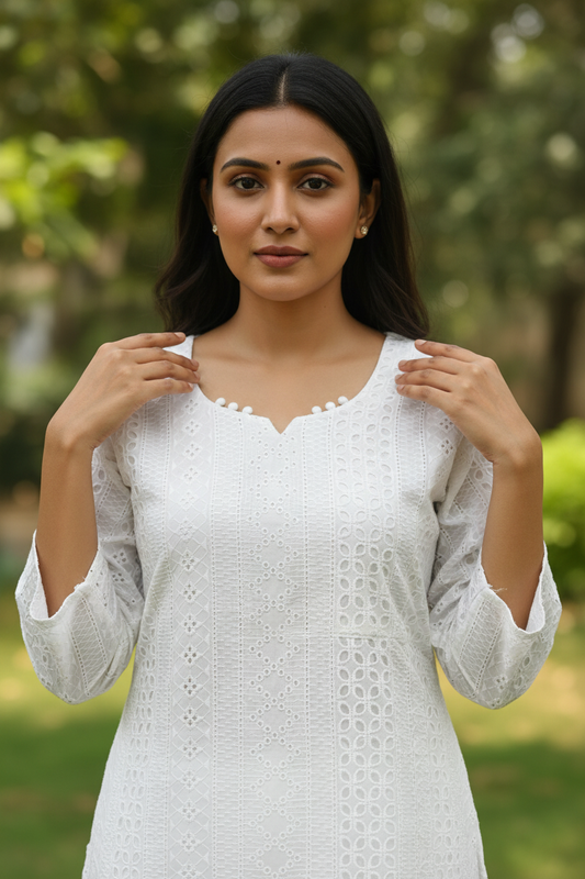 White Hakoba Kurti - Detail Shot